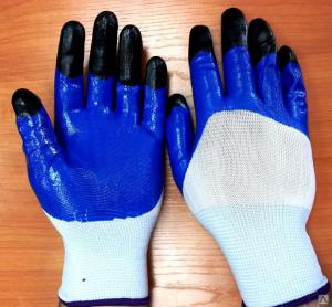 Перчатки нейлоновые с 2-м нитриловым покрытием, черные пальцы (синие)